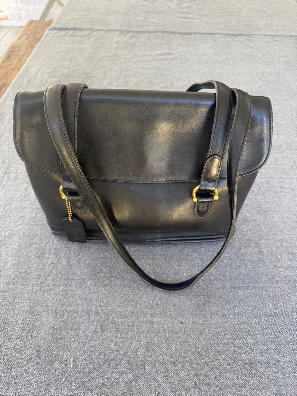 Vintage 1998 Coach Equestrian Flap Shopper 9808 Black Leather
